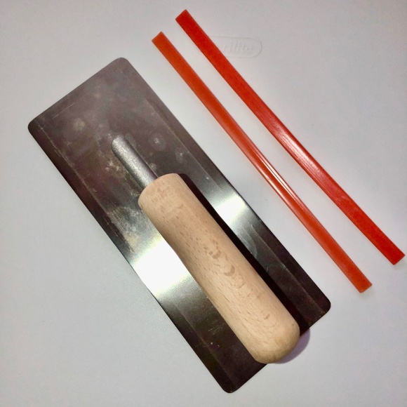 VENETIAN PLASTERING TROWEL Trapezoid Stainless Steel Round Edge Wood Handle Tool - Picture 9 of 11